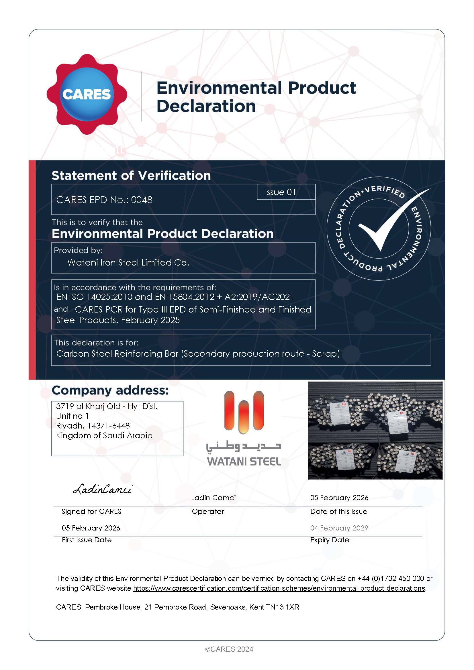 Watani Iron Steel Limited Co. EPD
